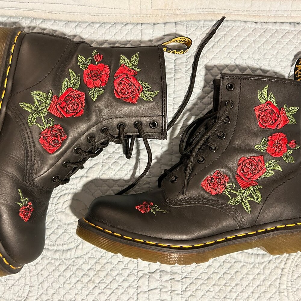 Dr Martens Floral Leather Lace Up Boots